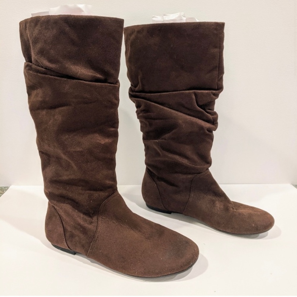 Brown Slouchy Faux Suede Boots Size 9.5